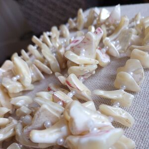 Large Chunk genuine pink cream Mother of Pearl Beaded Long 46" Vintage Necklace